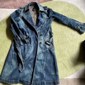 DKNY Bleach tie dye affect jean jacket trench coat